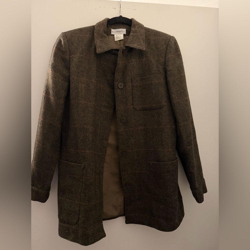 Classic Herringbone Wool Coat - Brown
